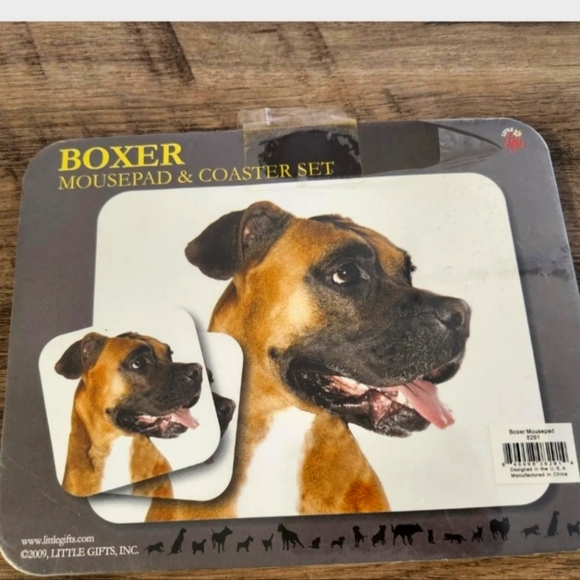 Little Gifts Other - NWT Boxer mouse pad and 2 Coasters Set